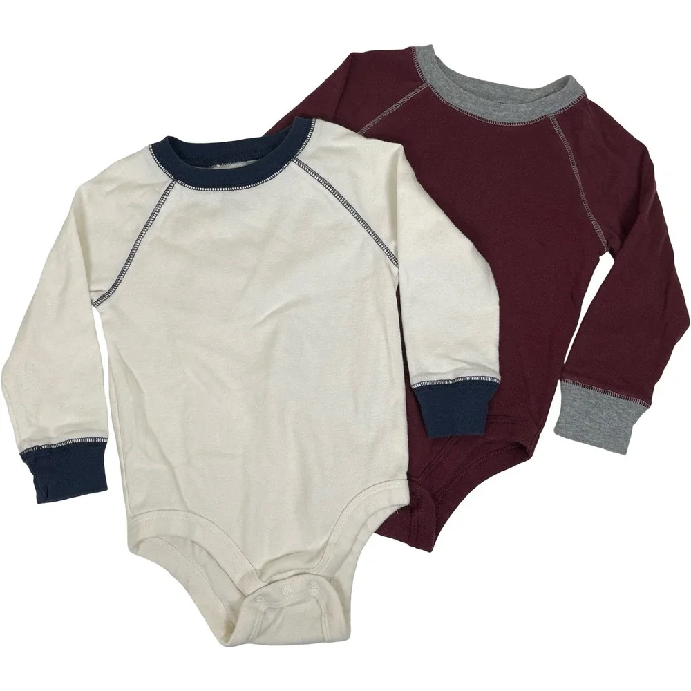 Vintage‎ Old Navy Boys 2T 2 Piece Long Sleeve One Piece Burgundy Cream 90s Y2K